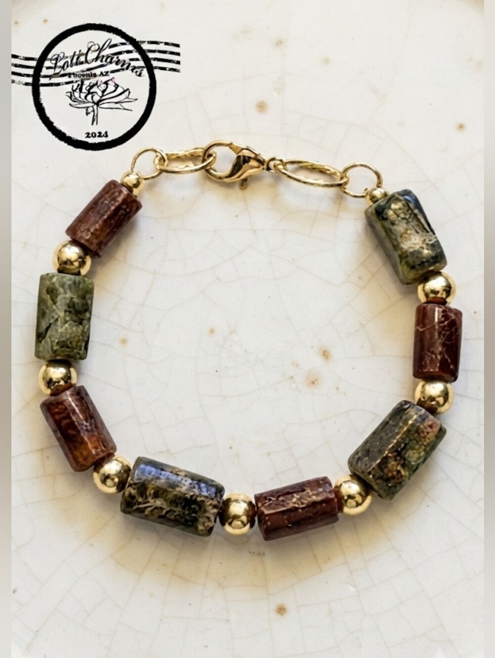Stunning  Hessonite Garnet & Green Garnet In Gold Plated Bracelet